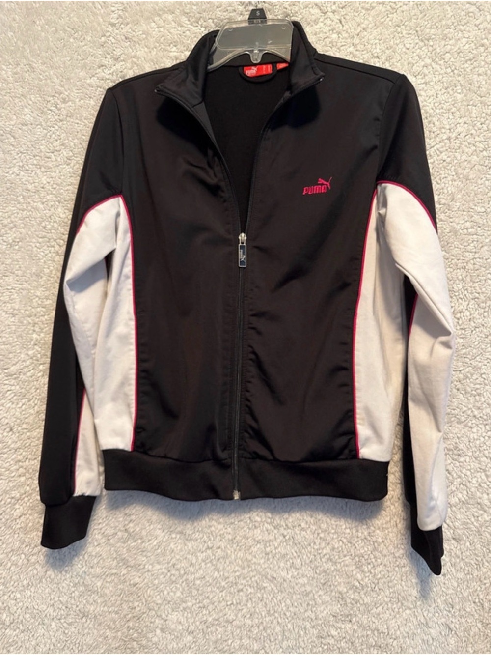 Puma Black Jacket with White Panels and Pink Trim